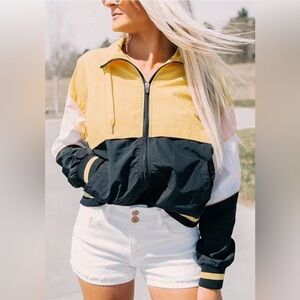 1 Sunset Lane Color Block Yellow Black Pink Windbreaker Zip Up Jacket Size M